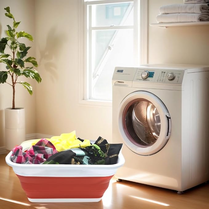 SAMMART 41L (10.8 gallon) Collapsible Plastic Laundry Basket-Foldable Pop Up Storage Container/Organizer-Portable Washing Tub-Space Saving, Water capacity: 32L (8.4 gallon) (Rectangular, Red) - Image 2
