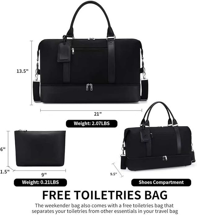 Women's Weekender bag Travel Duffel Bag with Shoe Compartment 21-inch Airline-Approved Carry-On, 2-Piece Overnight Bag Set Personal Item Luggage - Image 5