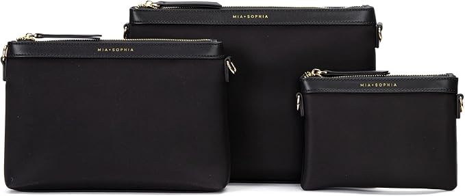 MIA + SOPHIA Diaper Bag Organizing Pouches 5 Piece Set - Baby Diaper Clutch, Crossbody Bag, Travel Diaper Bag Organizer Pouches - Black by MIASOPHIA
