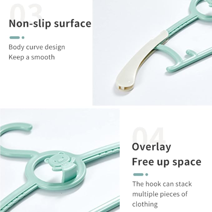 Baby Clothes Hangers 20 Pack, Plastic Kids Hangers Space Saving for Closet | Green Hanger for Toddler Boy and Girl, Lightweight Anti-Slip Cascading Padded Extendable Adjustable Pant Bear Children Hangar - Image 7
