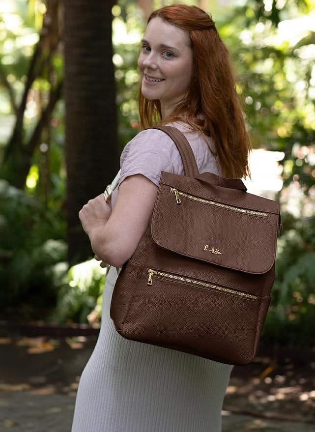 Vegan Leather Baby Backpack, with Front Zip Pocket (Chocolate) - Image 2