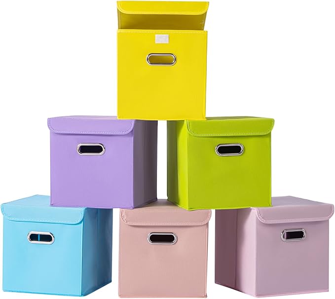 Closet Organizers Fabric Storage Bins With Lids Collapsible Cube Storage Organizer Basket With Handles,Storage Boxes for Clothes Storage,Office,Laundry,Shelves,6 Pack,(multicolour) by SEVENDOME