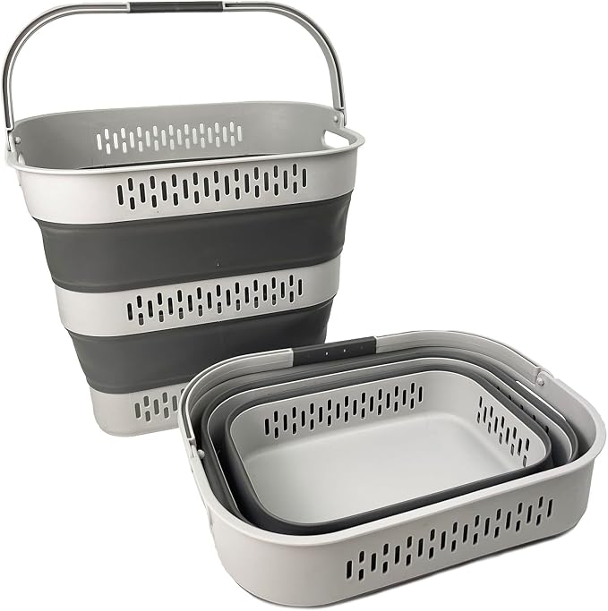 SAMMART 38L(10 Gal) Collapsible Laundry Basket - Foldable Pop-Up Storage Container/Organizer-Portable Space Saving Hamper, Measure 17.5x13.3x15.7"/3.8" Expanded/Collapsed (2, Grey) - Image 4