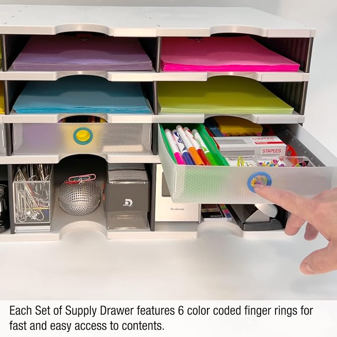 Ultimate Office TierDrop Supply Drawers, 9w x 12d x 2.25h, Set 2, Clear | Color-coded finger rings for easy access to contents; stores desk accessories and supplies; designed for TierDrop organizers - Image 5
