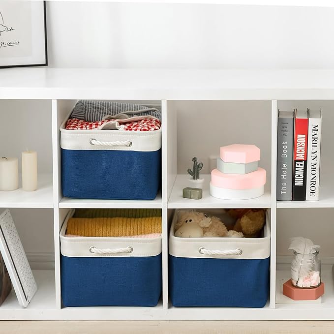 Organization and Storage Basket for Organizing - X Large 3 Pack 17.7L×13.8W×9.8H in Collapsible Storage Bin for Shelves, Basket for Gifts Empty Toys Organizer Gift (White & Jean Blus) - Image 2