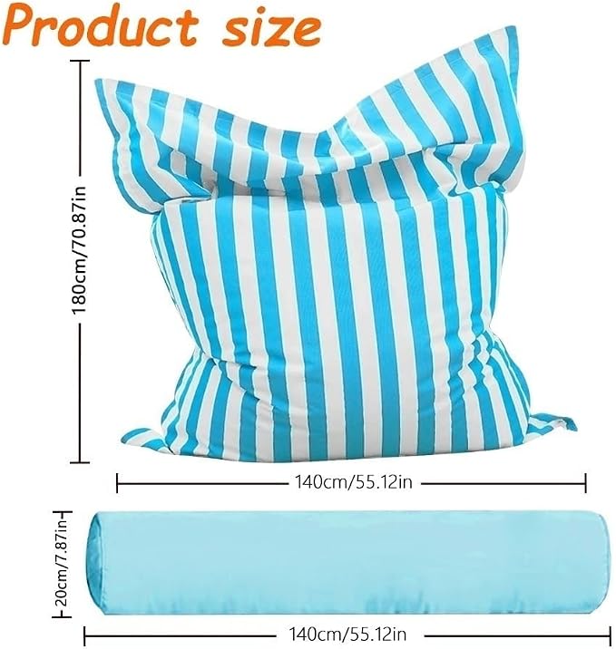 Outdoor Bean Bag Cover for Pool Side (No Filler) Waterproof Beanbag Lounge Chair Sqaure Large Beach Bean Bag Replacement Pouf Oxford Couch Sofa for Adults Swimming Pool Outside (Light Grey-Stripe) - Image 3