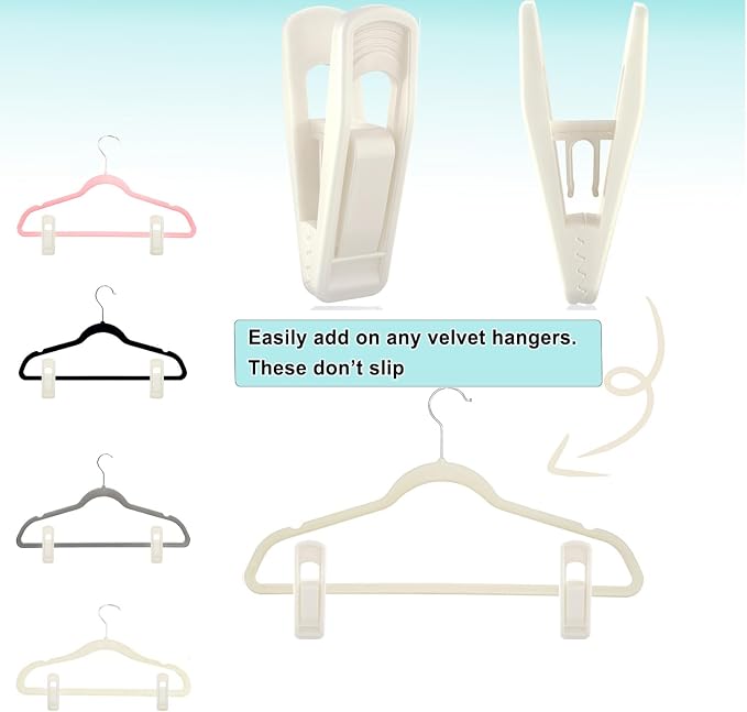 TOFIIGREM Hanger Clips Perfect for Velvet Hangers (Beige, 80 PCS), Strong Plastic Clips Pant Skirt Hanger Sock Clips for Beige Flocking Felt Hangers - Image 3