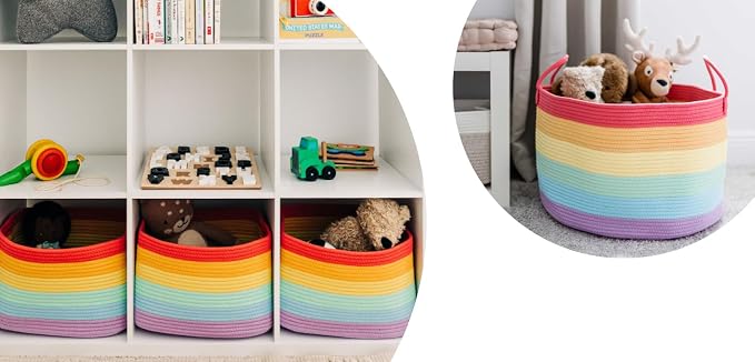 Extra Large Storage Basket + Set of 3 Baskets for Decor - RAINBOW by OrganiHaus