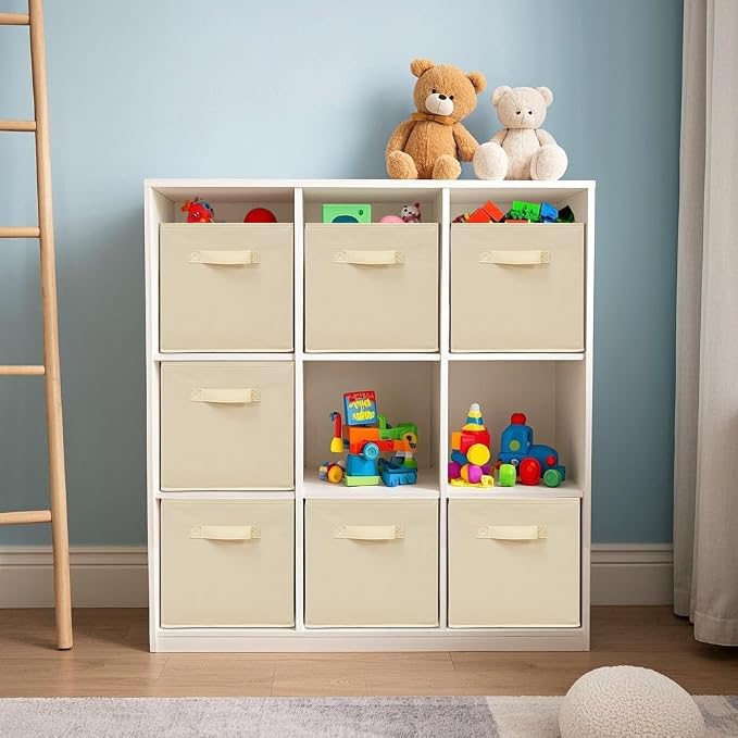 Easi Storage Cubes, 11 Inch Storage Bins, Set of 3, Foldable Fabric Cube Storage Organizer With Handles, Closet Cube Storage Bins, Collapsible Cubby Storage Organizer for Shelves,Offices, Beige - Image 2