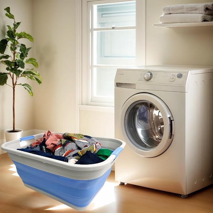 SAMMART 41L (10.8 gallon) Collapsible Plastic Laundry Basket - Foldable Pop Up Storage Container/Organizer - Portable Washing Tub - Space Saving (Grey/Little Boy Blue, Rectangular) - Image 7