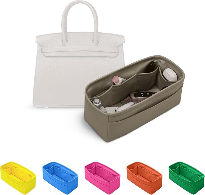 Satin Purse Organizer for Birkin 30, Etoupe grey | Sellier Style, Tailored Fit, Multiple Pockets, Lightweight Satin, Ideal for Travel, Shopping, and Daily Use by KINGSINBAG