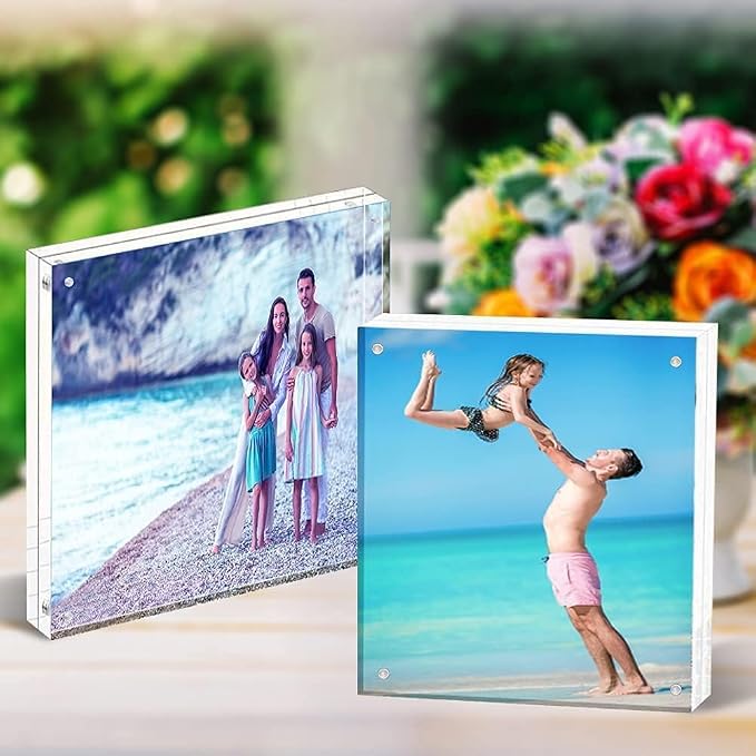HELPLEX 5 Pack 4x4 Acrylic Picture Frames, 20mm Thicker Frameless Clear Frame Double Sided Magnetic Frame, Free Standing Desktop Display Stand Acrylic Frames - Image 4