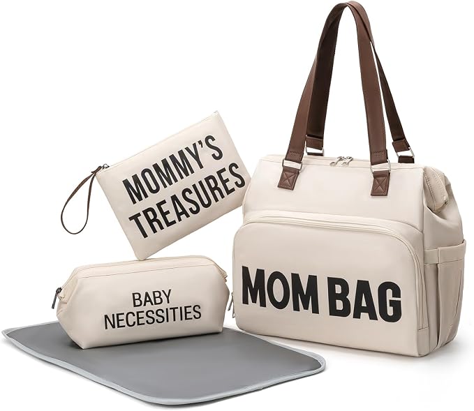 Large Mom's Diaper Bag, Diaper Bag Tote with 2 Organized Pouches & Changing Pad by Unknown