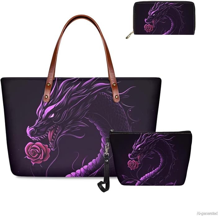 GIFTPUZZ Women Top Handle Bags Handbags with Zipper Leather Wallet Cash Card Phone Holder and Makeup Bag Set 3pcs - Image 3