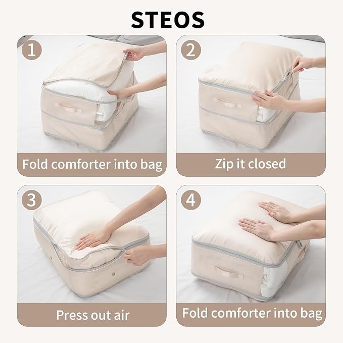 Comforter Storage Bag 66 L - 4 Pack Blanket Storage Organizer Compression Bags, Large Capacity Ultra Space Saving Self Organize for Bedding, Pillow, Duvet, Sheet Storage with Zipper Window - Image 7