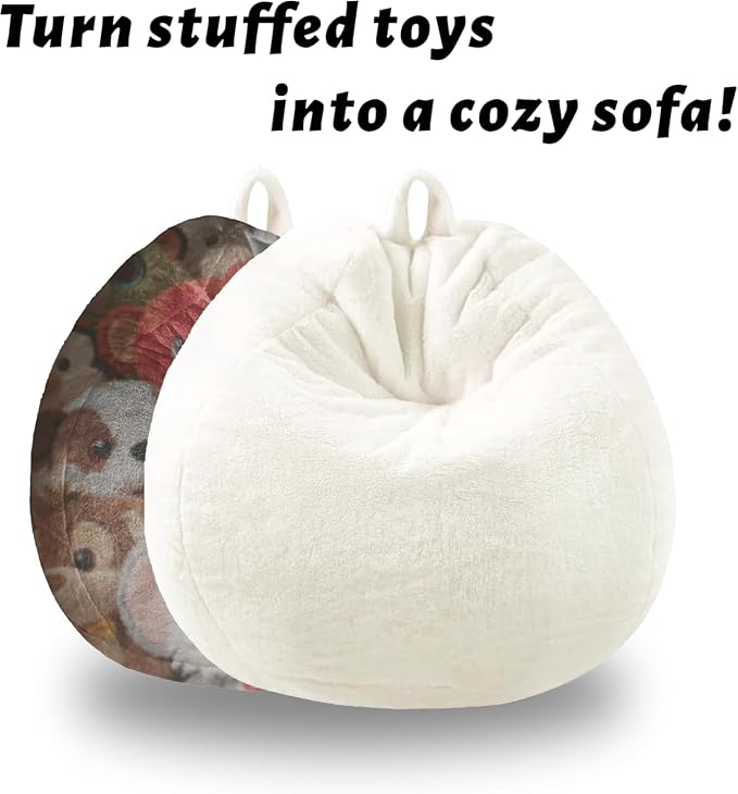Faux Fur Comfy Bean Bag Chair Cover (No Filler)Stuffed Animal Storage Beige | Bean Bag Covers Large Bean Bag Sofa for Adults, furry fuzzy surface,for living room bedroom holiday gift - Image 2