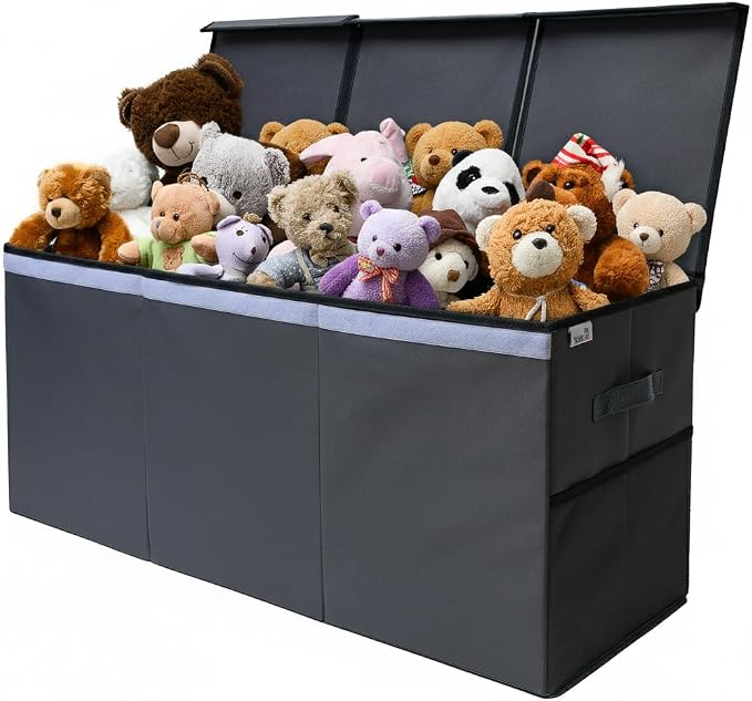 SoftOwl Extra Large Toy Storage Organizer with Lid - Sturdy, Collapsible Toy Chest Storage Box Design - Toys Bin with Dividers for Kids, Nursery, Bedroom, Playroom 37"x16"x14" by SoftOwl