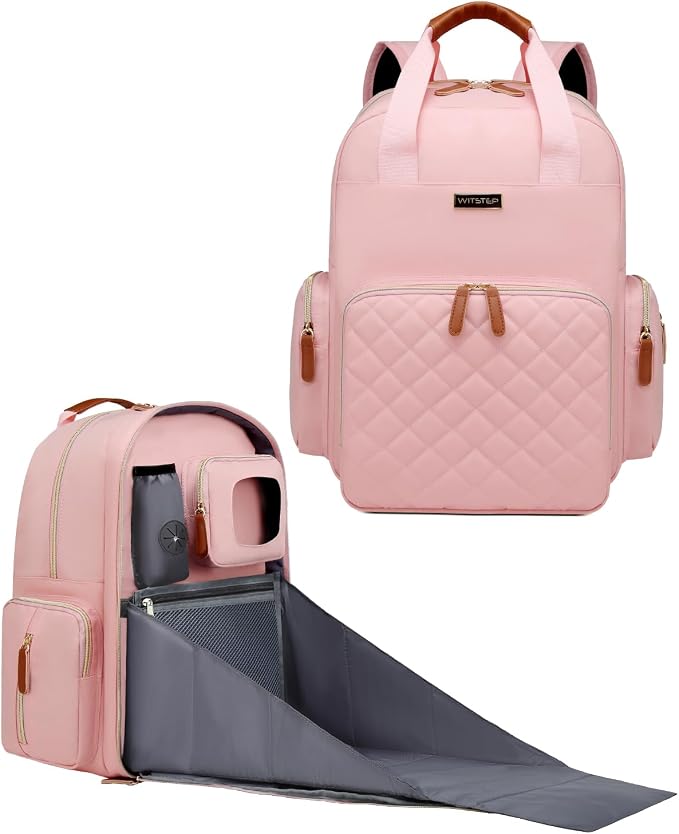 Diaper Bag Backpack with Changing Station, Baby Diaper Organizer Travel Bag | Large Capacity Diaper Bag for Moms Dads - Fold Out Changing Pad, Insulated Pockets, Stroller Straps, Baby Eessentials by WITSTEP