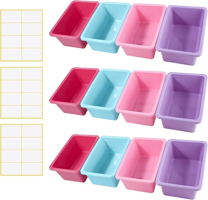 Zonon 12 Pcs Plastic Cubby Storage Bin Back to School Classroom Cubby Organization Storage Container with 1 Pack Self Adhesive Label for Office School Library(Retro Color,11.61 x 7.68 x 4.92) - Image 4