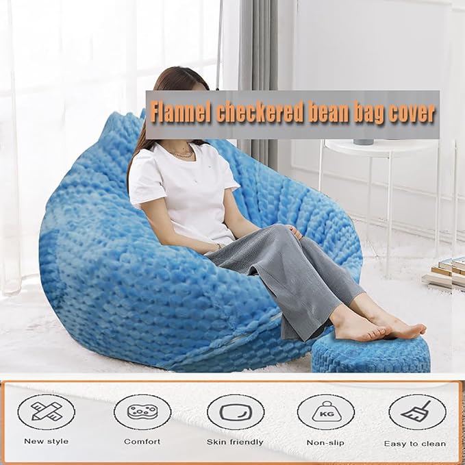Soft Bean Bag Chair Cover No Filler Sofa Cover Storage Washable Bean Bag Cover Organizing Children Plush Toys for Living Room Bedroom (Sky Blue, 5 feet-47.3"*47.3"*31.5") - Image 4