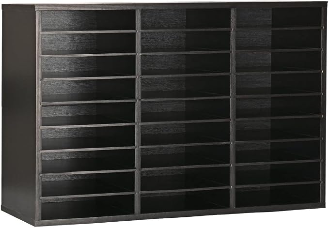 AdirOffice Classroom Mailbox - Wooden Literature Organizer , Construction Paper Storage Organizer , Mail Sorter with Slots , Office Mailboxes With Removable Shelf (27 Slot , Black) by AdirOffice