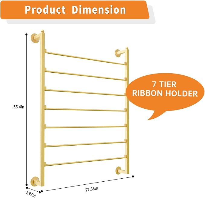 7-Tier Wall Mount Ribbon Holder Organizer Rack | Large Capacity Metal Ribbon Storage for Craft Room, Wrapping Paper, Scarf, Belt & Flower Shop Display - Image 3