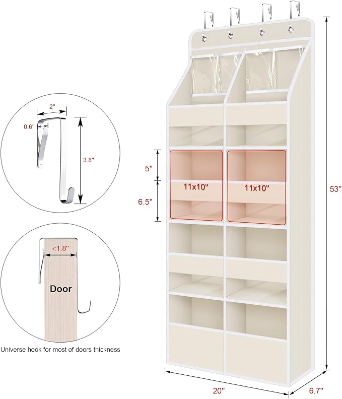 Univivi Upgraded Over the Door Organizer for Baby Nursery, Beige, 5-Shelf | Fabric Door Organizer with Clear Window Deep Pockets, Over Door Hanging Organizer for Baby Essential, Bedroom, and Dorm - Image 3