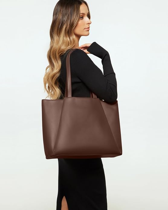 Work Tote Bags for Women 15.6 Inch Laptop with Zip Compartments | Vegan Leather Strcutured Professional Briefcase for Office, Meeting, Business with Padded Sleeve for Computer, water bottle - Image 7