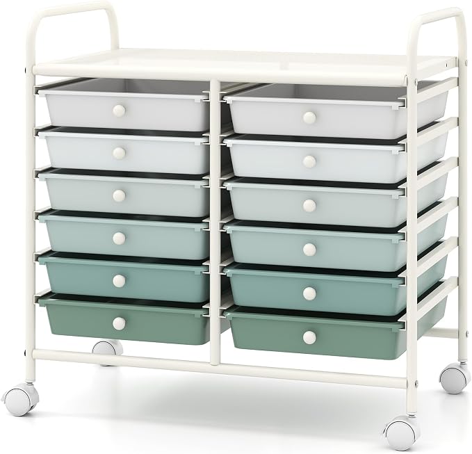 RELAX4LIFE 12-Drawer Rolling Storage Cart - Mobile Utility Cart on Wheels for School Classroom Teacher Office Salon, Paper File Art Supply Craft Organizer, Rolling Cart with Drawers (Gradient Green) by RELAX4LIFE