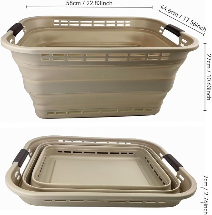 SAMMART 42L (11 Gallons) Collapsible Plastic Laundry Basket - Foldable Pop Up Storage Container/Organizer - Portable Washing Tub - Space Saving Hamper/Basket [BPA Free] (Apricot/Brown) - Image 3