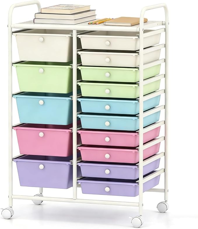 DREAMADE Rolling Storage Cart with 15 Drawers, Utility Cart, Ice Cream | Mobile Craft Cart with Lockable Wheels for Art Supplies, Paper, Scrapbook & Office Storage in Home, Living Room & Study by DREAMADE