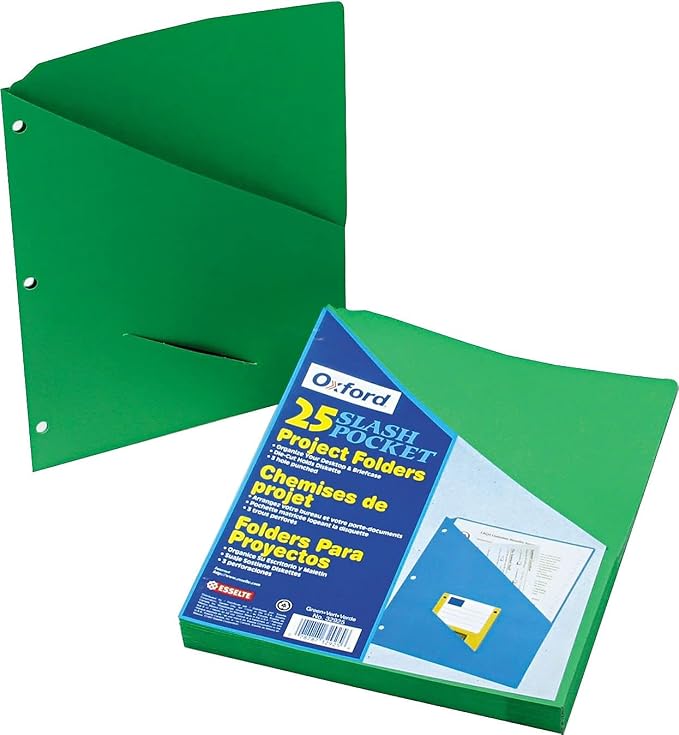 Pendaflex 32925 Essentials Slash Pocket Project Folders, 3 Holes, Letter, Green (Pack of 25) - Image 4
