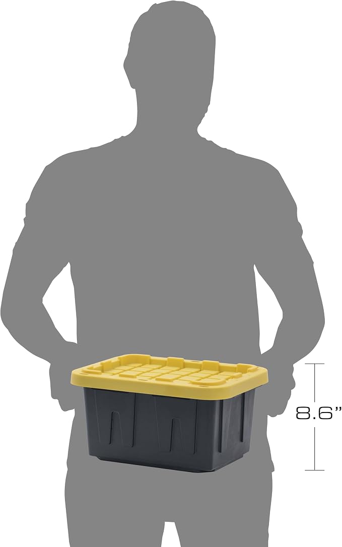 BLACK & YELLOW 5-Gallon Stackable Plastic Storage Bins with Lids, 6 Pack | Small heavy-duty storage totes for garage, closet, classroom & home organization, 8.6H x 12.3W x 16.4D, Black & Yellow - Image 2