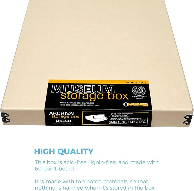 Lineco Drop Front Archival Storage Box, 11.75x15.25x1.5 in, Tan, 2 Pack | Acid-Free with Metal Edge, Preserves Picture Longevity, Organize Photos, Newspapers, Prints, Documents, Crafts, DIY - Image 5