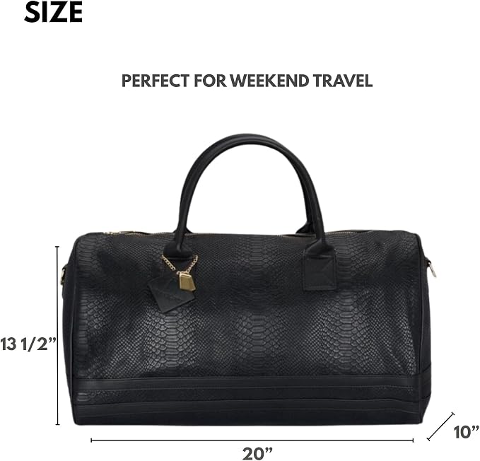 Tote&Carry Apollo 2 Duffle Bag for Travel Women & Men, TSA Approved Carry On Duffel Bag, Premium Vegan, Durable Weekender Luggage for All-Purpose Use (Black - SnakeSkin Pattern, XL) - Image 2