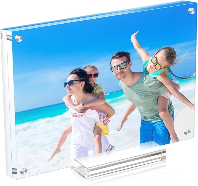 11x14 Acrylic Picture Frames, Clear Double Sided Magnetic Display | Crystal Clear Frameless Photo Frames, Freestanding Desktop Display with Detachable Stand & Gift Box by JUOIFIP