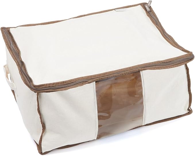 Covermates Canvas Storage Bag for Blankets, 13" W x 13" D x 6.5" H, Natural | label window, zipper closure, carrying handles, 3-year warranty by Covermates
