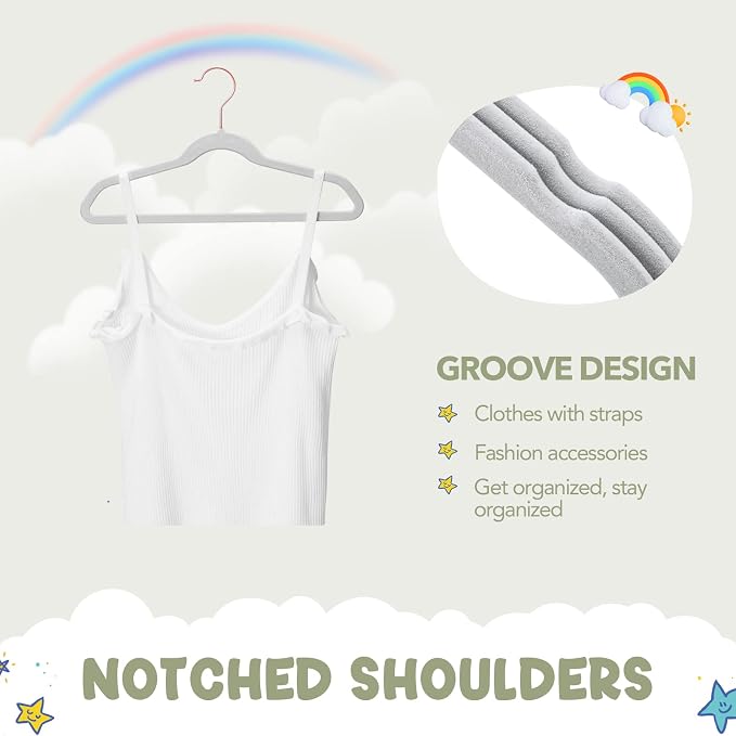 HOUSE DAY Velvet Kids Hangers 60 Pack, Premium Childrens Hangers for Closet, Ultra Thin Cute Hangers Kids Clothes Hanger, Non Slip Kids Felt Hangers 14 Inch, Small Hangers for Kids Clothes, Grey | Grey Ultra Thin Cute Clothes Hanger, Non Slip Small Fel... - Image 6