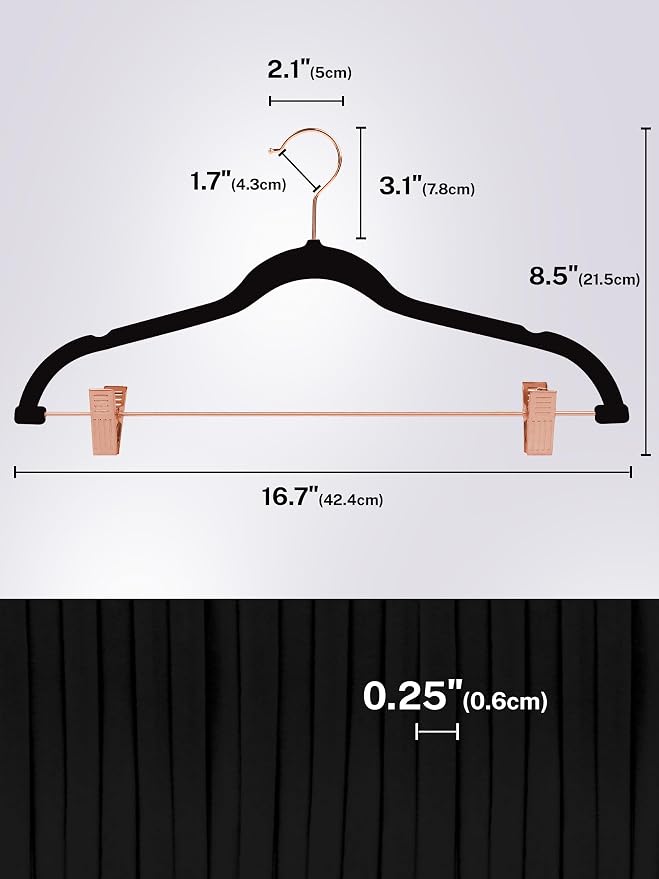 HOUSE DAY Hangers with Clips 24 Pack,     | Black, Non Slip Velvet Flocked, 0.2" Ultra Thin, Space Saving Hangers, Soft Touch, For Pants, Skirt, Shorts, Coat - Image 9