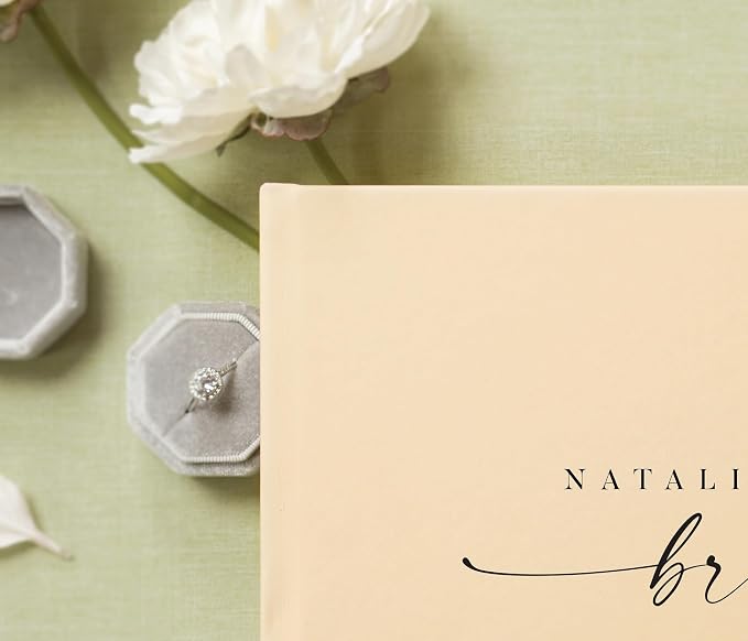 Personalized Guest Book - 11.5" x 8.5" Custom Bride & Groom Names with Bookmark and Hard Cover 140 GSM Blank Pages, for Weddings Guest Book, Engagements, Birthdays, Special Events, Butter - Image 3