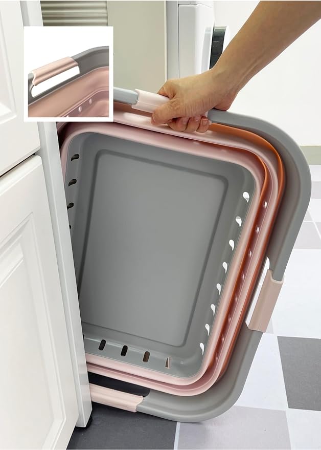 SAMMART 42 (11 Gallons) Collapsible Plastic Laundry Basket, Foldable Pop Up Storage Container/Organizer, Space Saving Hamper, Portable Bin for Dorm Room Bathroom (1, Grey/Pink) - Image 8