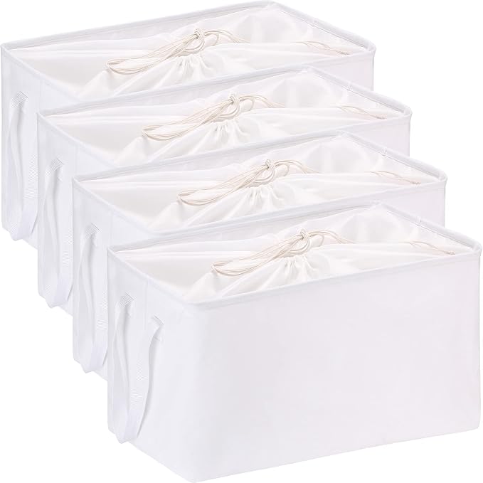 Hinwo 102L XXL Canvas Storage Bin with Lid and Handles, 4-Pack | Collapsible Fabric Baskets, Closet Shelf Organizers, Containers for Clothing, Blankets, Toys, Bedding (White) by Hinwo