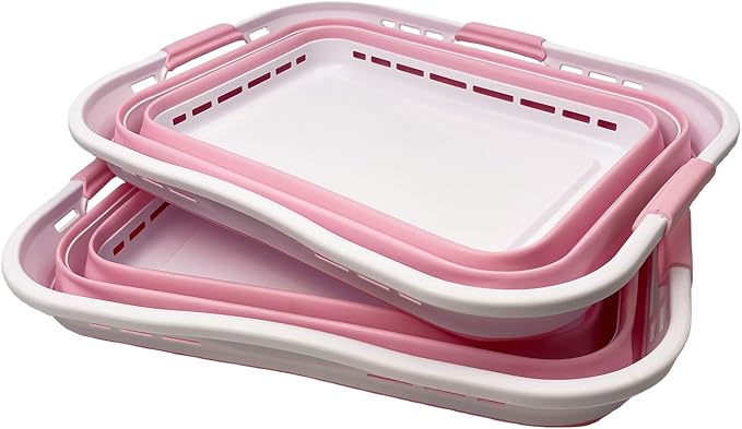 SAMMART Set of 2 Collapsible Plastic Storage Basket - Foldable Pop Up Storage Container - Portable Laundry Organizer - Space Saving Hamper (White/Cherry Pink, 42L (Style A)) - Image 2