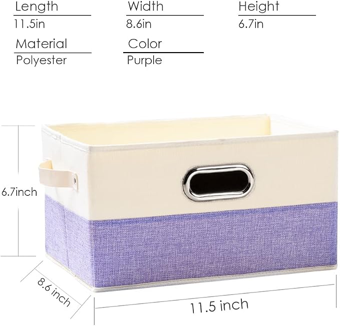 Fodable Storage Bins for Closet [3-pack] Decorative Fabric Storage Baskets Cubes with Leather/Metal Handles for Shelves Bedroom Living Room Purple&Cream (11.5x8.5x6.7 Inch) - Image 4
