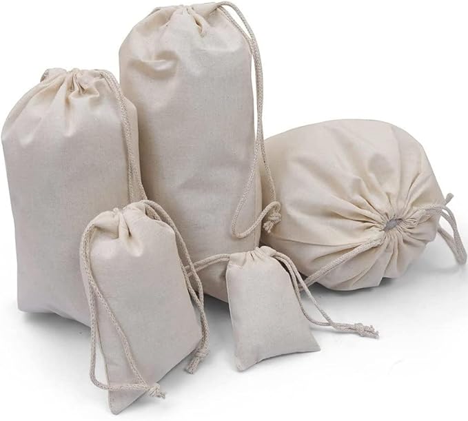 100Pcs 2 x 3 Inches Premium Cotton Muslin Double Drawstring Bags, Reusable Bag Natural Cotton Bags with Drawstring Produce Bags Bulk Gift Bag Jewelry Pouch for Party Wedding Home Storage by BIGLOTBAGS