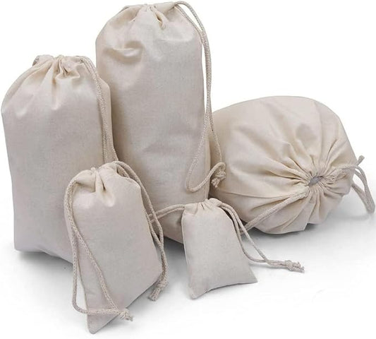 100Pcs 2 x 3 Inches Premium Cotton Muslin Double Drawstring Bags, Reusable Bag Natural Cotton Bags with Drawstring Produce Bags Bulk Gift Bag Jewelry Pouch for Party Wedding Home Storage by BIGLOTBAGS