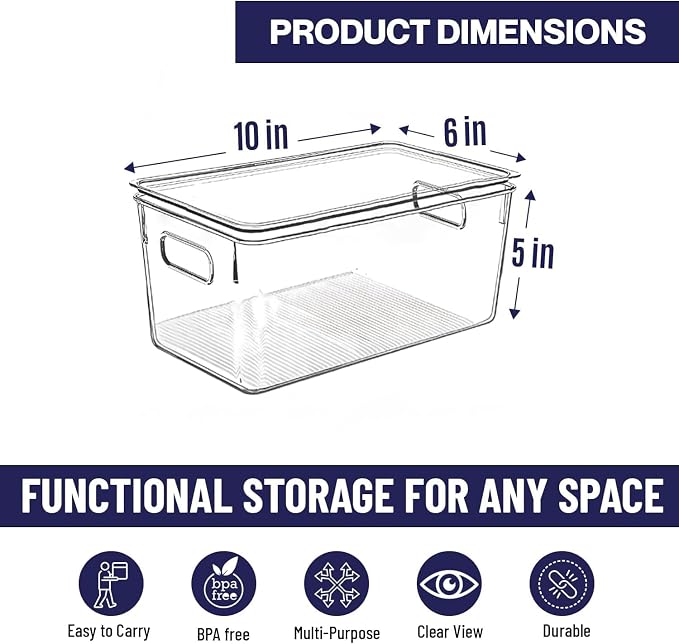 Clear Plastic Storage Bins with Lids, Perfect for Kitchen Organization or Pantry Organization and Storage, Stackable Fridge Organizer Bins, Storage Containers for Organizing, Cabinet Organizers - Image 2