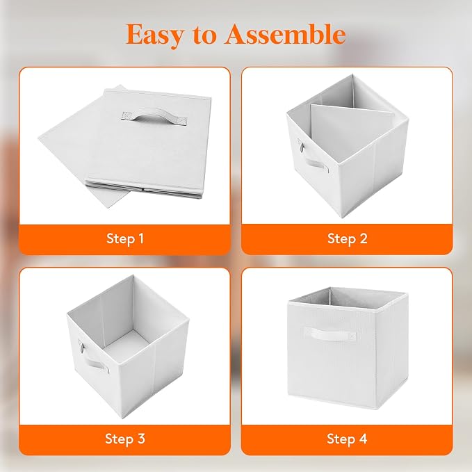 Lifewit Storage Cubes, 11 Inch Organizer Bins, 18L White, 6 Packs | Foldable Decorative Fabric Storage Baskets for Organizing Home Organizers with Handles for Shelves, Closet - Image 4