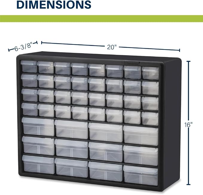 Akro-Mils 44-Drawer Plastic Drawer Storage Cabinet for Garage Organization, Bead Organizer, Building Bricks Storage, Teacher Toolbox, Makeup Organizer, 20" W x 6" D x 16" H, 10144 Black (Pack of 2) - Image 3