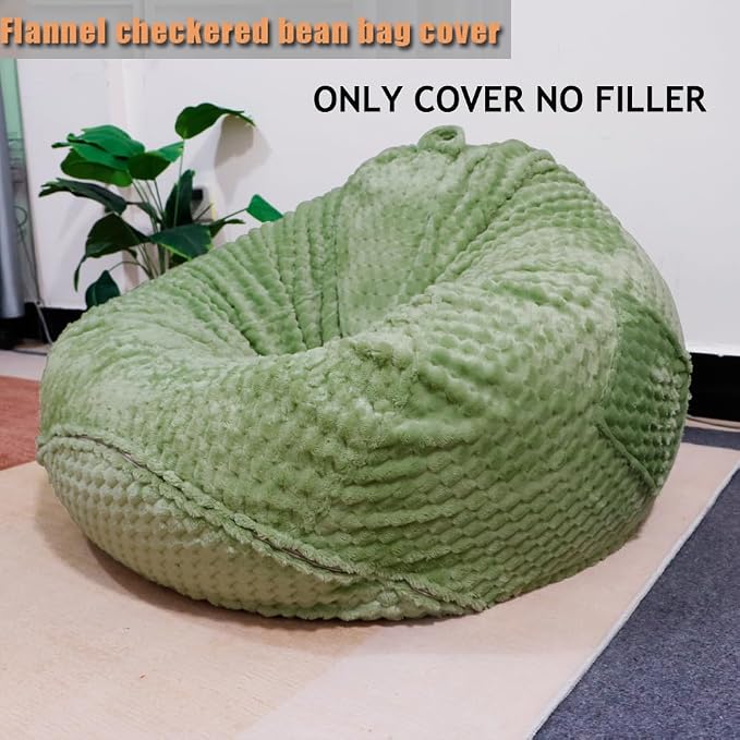 Soft Bean Bag Chair Cover No Filler Sofa Cover Storage Grid Bean Bag Cover Organizing Children Plush Toys for Living Room Bedroom (Green, Large) - Image 7